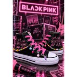 MECH BUTİK Bpink Basklı Siyah Bilekli Boncuk Ve Halhallı Spor Ayakkabı Okul Ayakkabısı Sneaker