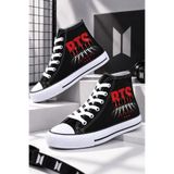 MECH BUTİK Bts Arirang Baskılı Siyah Bilekli Unisex Keten Spor Ayakkabı Sneaker