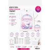 MECH BUTİK Kişiye Özel İsim Baskılı Tişört Denizkızı Konseptli İsim Basklı Siyah-Beyaz Kız Çocuk Tişört Tshirt