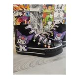 MECH BUTİK Kuromi Süslemeli Deri Suya Dayanıklı Boncuklu Siyah Bilekli Kaydırmaz Taban Ayakkabı Sneaker