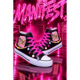 MECH BUTİK Manifest Baskılı Siyah Bilekli Boncuk Ve Halhallı Spor Ayakkabı Sneaker