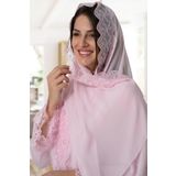 Mecit 0030 Bayan Taşlı Dantelli Şifon Şal Pembe