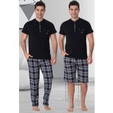 Mecit 2901 Lacivert Ekoseli Büyük Beden Erkek 3'lü Pijama Takımı