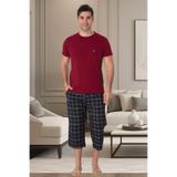 Mecit 2911 Bordo Ekoseli Erkek Büyük Beden Capri Pijama Takımı