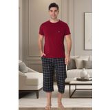 Mecit 2911 Bordo Ekoseli Erkek Büyük Beden Kapri Pijama Takımı