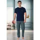 Mecit 2917 Erkek Lacivert Ekoseli Büyük Beden Pijama Takımı