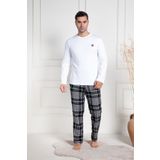Mecit 3082 Beyaz Ekoseli Büyük Beden Kalın Erkek Pijama Takımı