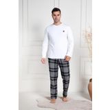 Mecit 3082 Erkek Beyaz Ekoseli Büyük Beden Pijama Takımı