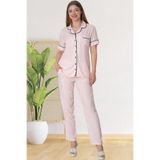 Mecit 5150 Pembe Çizgili Boydan Düğmeli Kadın Pijama Takımı