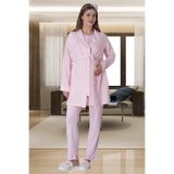 Mecit 6001 Pembe Çizgili Sabahlıklı Lohusa Pijama Takımı