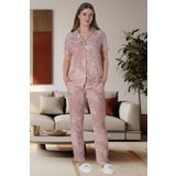 Mecit 6014 Pudra Çiçek Desenli Boydan Düğmeli Kadın Pijama Takımı