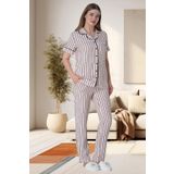 Mecit 6016 Pembe Çizgili Boydan Düğmeli Kadın Pijama Takımı