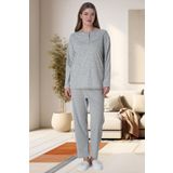 Mecit 6021 Bayan Gri Büyük Beden Uzun Kollu Pijama Takımı