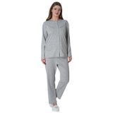 Mecit 6022 Gri Kadın Büyük Beden Boydan Düğmeli Pijama Takımı