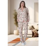 Mecit 6023 Pudra Büyük Beden Boydan Düğmeli Kadın Pijama Takımı