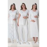 Mecit 6060 Ekru Dantel Sabahlıklı Gecelik Pijama Lohusa Set