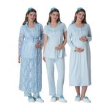 Mecit 6060 Mavi Dantel Sabahlıklı Gecelik Pijama Lohusa Set