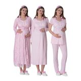 Mecit 6060 Pembe Dantel Sabahlıklı Gecelik Pijama Lohusa Set