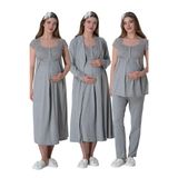 Mecit 6066 Gri Sabahlıklı Gecelik Pijama Lohusa Set