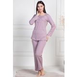 Mecit 6104 Bayan Gül Kurusu Büyük Beden Uzun Kollu Pijama Takımı