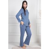 Mecit 6104 Bayan İndigo Büyük Beden Uzun Kollu Pijama Takımı