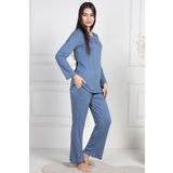 Mecit 6104 İndigo Kadın Büyük Beden Pijama Takımı