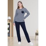 Mecit 6201 Lacivert Çizgili Büyük Beden Kadın Pijama Takımı