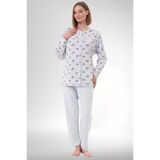 Mecit 6315 Mavi Kadın Boydan Düğmeli Büyük Beden Pijama Takımı