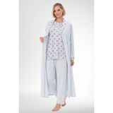Mecit 6317 Mavi Kadın Büyük Beden Boydan Düğmeli Sabahlıklı Pijama Takımı
