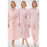 Mecit 6318 Pudra Büyük Beden Kadın Sabahlık Pijama Gecelik Set