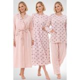Mecit 6319 Pudra Büyük Beden Kadın Sabahlık Pijama Gecelik Set