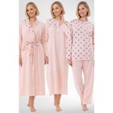 Mecit 6320 Pudra Büyük Beden Kadın Sabahlık Pijama Gecelik Set