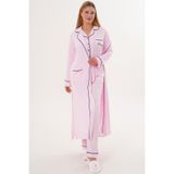 Mecit 6333 Pembe Kadın Sabahlıklı Boydan Düğmeli Pijama Takımı