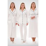 Mecit 6335 Ekru Kadın Sabahlık Gecelik Pijama 4'lü Set