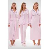 Mecit 6335 Pembe Kadın Sabahlık Gecelik Pijama 4'lü Set