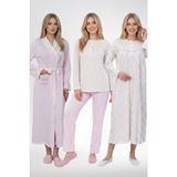 Mecit 6384 Pembe Büyük Beden Kadın Sabahlık Pijama ve Uzun Kollu Gecelik Set