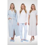 Mecit 6385 Mavi Büyük Beden Kadın Sabahlık Pijama ve Kısa Kollu Gecelik Set