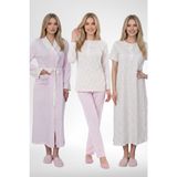 Mecit 6385 Pembe Büyük Beden Kadın Sabahlık Pijama ve Kısa Kollu Gecelik Set