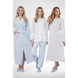 Mecit 6386 Mavi Büyük Beden Kadın Sabahlık Düğmeli Pijama ve Uzun Kollu Gecelik Set