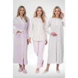 Mecit 6386 Pembe Büyük Beden Kadın Sabahlık Düğmeli Pijama ve Uzun Kollu Gecelik Set