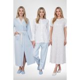 Mecit 6387 Mavi Büyük Beden Kadın Sabahlık Düğmeli Pijama ve Kısa Kollu Gecelik Set