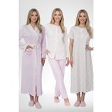 Mecit 6387 Pembe Büyük Beden Kadın Sabahlık Düğmeli Pijama ve Kısa Kollu Gecelik Set