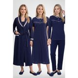 Mecit 6393 Lacivert%100 Pamuk Pembe Puantiyeli Kadın Sabahlık Pijama Gecelik Set