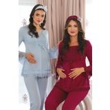Mecit Kadın Fuşya Taş Detaylı Lohusa Pijama Takımı
