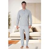 Mecit Pijama Büyük Beden Uzun Kollu Mevsimlik Yakası Düğmeli Erkek Pijama Takımı %80 Pamuk, %20 Viskon