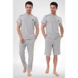 Mecit Pijama Erkek Ekoseli Üç Parça 3'lü Büyük Beden Şort+ Kısa Kollu Pijama Takımı %100 Pamuk