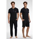 Mecit Pijama Erkek Üç Parça 3'lü Büyük Beden Şort+ Kısa Kollu Pijama Takımı %100 Pamuk