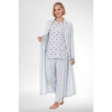 Mecit Pijama Kadın Büyük Beden Çiçek Desenli Uzun Kollu Sabahlık+ Pijama 3'Lü Takımı %80 Pamuk %20 Viskon