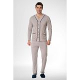 Mecit Pijama Mecit 22767 Kahve Yazlık Boydan Düğmeli Büyük Beden Erkek Pijama Takımı