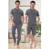 Mecit Pijama Mecit 2980 Füme Büyük Beden 3 Parça Erkek Şortlu Pijama Takımı